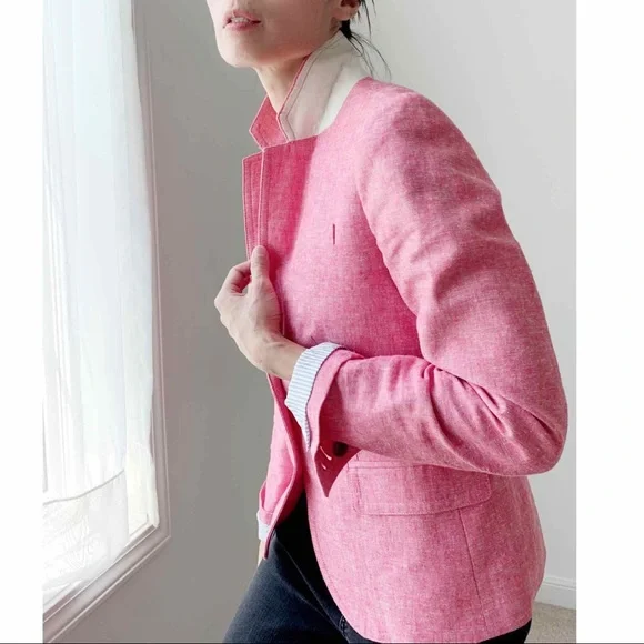 JCREW COTTON LINEN BLAZER JACKET - PINK - Picture 2 of 9